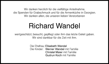 Traueranzeige von Richard Wandel von NWZ Neue Württembergische Zeitung