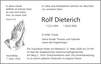 Traueranzeige von Rolf Dieterich von Haller Tagblatt