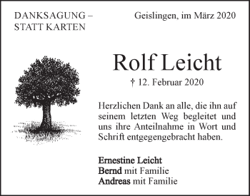 Traueranzeige von Rolf Leicht von Geislinger Zeitung