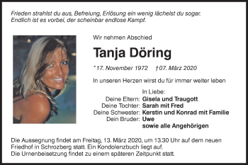 Traueranzeige von Tanja Döring von Rundschau Gaildorf