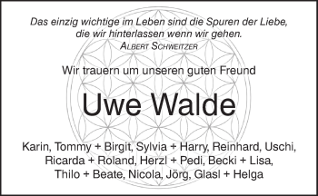 Traueranzeige von Uwe Walde von Geislinger Zeitung