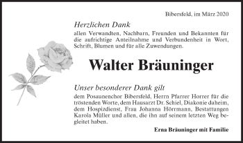 Traueranzeige von Walter Bräuninger von Haller Tagblatt