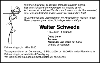 Traueranzeige von Walter Schweda von SÜDWEST PRESSE Ausgabe Ulm/Neu-Ulm