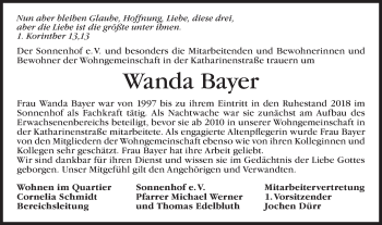 Traueranzeige von Wanda Bayer von Haller Tagblatt