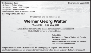 Traueranzeige von Werner Georg Walter von NWZ Neue Württembergische Zeitung