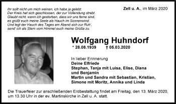 Traueranzeige von Wolfgang Huhndorf von NWZ Neue Württembergische Zeitung