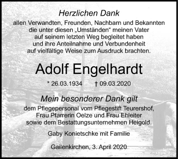 Traueranzeige von Adolf Engelhardt von Haller Tagblatt