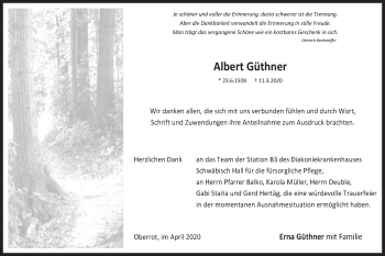 Traueranzeige von Albert Güthner von Rundschau Gaildorf