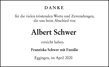 Traueranzeige von Albert Schwer von SÜDWEST PRESSE Ausgabe Ulm/Neu-Ulm