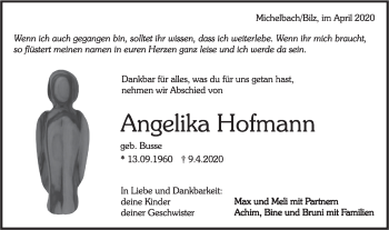 Traueranzeige von Angelika Hofmann von Haller Tagblatt