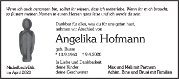 Traueranzeige von Angelika Hofmann von Haller Tagblatt