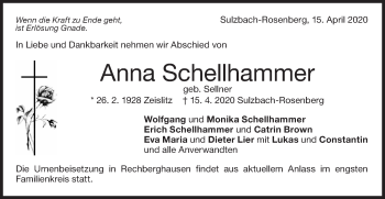 Traueranzeige von Anna Schellhammer von NWZ Neue Württembergische Zeitung