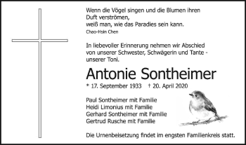 Traueranzeige von Antonie Sontheimer von Ehinger Tagblatt