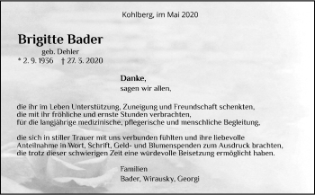 Traueranzeige von Brigitte Bader von Metzinger-Uracher Volksblatt