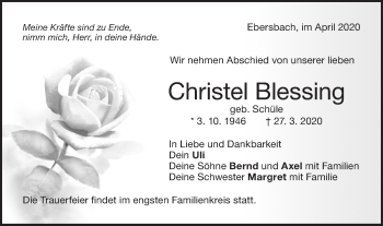 Traueranzeige von Christel Blessing von NWZ Neue Württembergische Zeitung