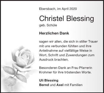 Traueranzeige von Christel Blessing von NWZ Neue Württembergische Zeitung