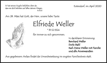 Traueranzeige von Elfriede Weiler von Rundschau Gaildorf