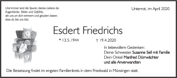 Traueranzeige von Esdert Friedrichs von Rundschau Gaildorf