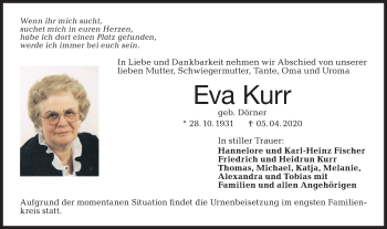 Traueranzeige von Eva Kurr von Haller Tagblatt