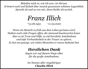 Traueranzeige von Franz Illich von Ehinger Tagblatt