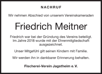 Traueranzeige von Friedrich Meitner von Hohenloher Tagblatt