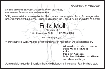 Traueranzeige von Fritz Moll von NWZ Neue Württembergische Zeitung