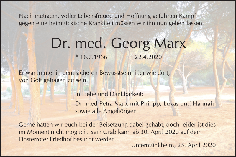  Traueranzeige für Georg Marx vom 25.04.2020 aus Haller Tagblatt