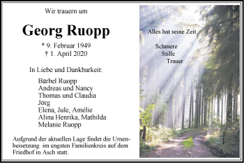 Traueranzeige von Georg Ruopp von SÜDWEST PRESSE