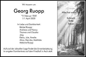 Traueranzeige von Georg Ruopp von SÜDWEST PRESSE