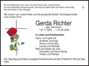 Traueranzeige von Gerda Richter von Hohenloher Tagblatt