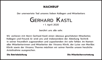 Traueranzeige von Gerhard Kastl von Geislinger Zeitung