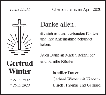 Traueranzeige von Gertrud Winter von Haller Tagblatt