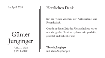 Traueranzeige von Günter Junginger von Geislinger Zeitung