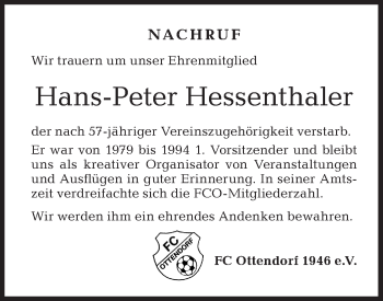 Traueranzeige von Hans-Peter Hessenthaler von Rundschau Gaildorf