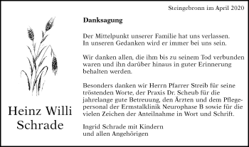 Traueranzeige von Heinz Willi Schrade von Alb-Bote/Metzinger-Uracher Volksblatt