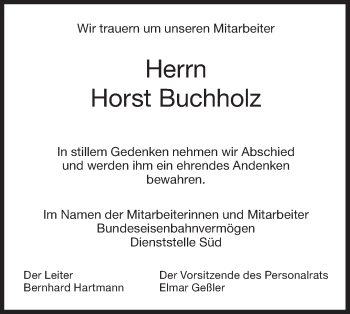 Traueranzeige von Horst Buchholz von Metzinger-Uracher Volksblatt