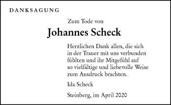 Traueranzeige von Johannes Scheck von SÜDWEST PRESSE Ausgabe Ulm/Neu-Ulm