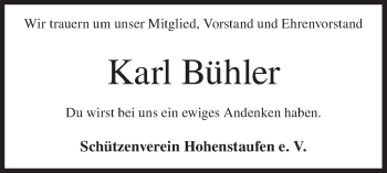 Traueranzeige von Karl Bühler von NWZ Neue Württembergische Zeitung