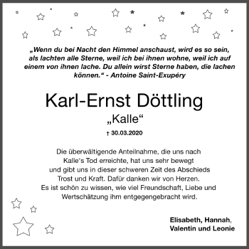 Traueranzeige von Karl-Ernst Döttling von Hohenzollerische Zeitung