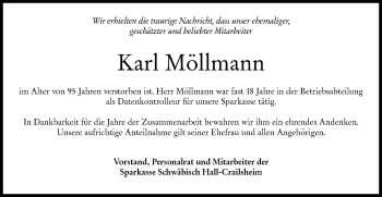 Traueranzeige von Karl Möllmann von Haller Tagblatt