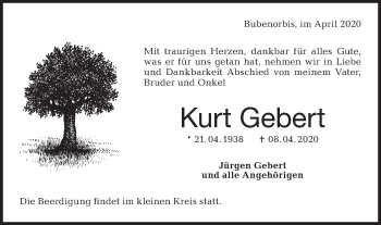 Traueranzeige von Kurt Gebert von Haller Tagblatt