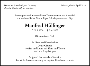 Traueranzeige von Manfred Höllinger von NWZ Neue Württembergische Zeitung