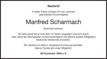 Traueranzeige von Manfred Scharmach von Ehinger Tagblatt