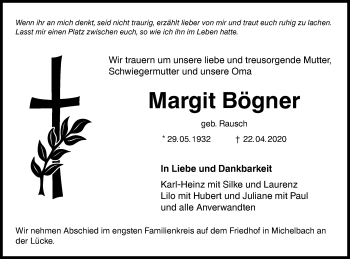 Traueranzeige von Margit Bögner von Hohenloher Tagblatt