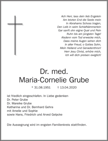 Traueranzeige von Maria-Cornelie Grube von SÜDWEST PRESSE Ausgabe Ulm/Neu-Ulm