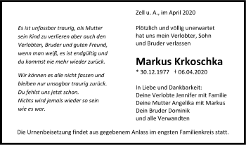 Traueranzeige von Markus Krkoschka von NWZ Neue Württembergische Zeitung