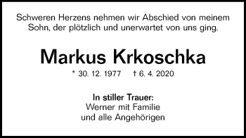 Traueranzeige von Markus Krkoschka von NWZ Neue Württembergische Zeitung