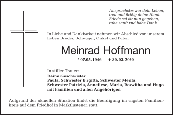 Traueranzeige von Meinrad Hoffmann von Hohenloher Tagblatt