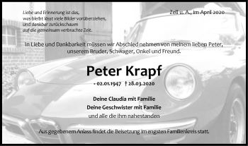 Traueranzeige von Peter Krapf von NWZ Neue Württembergische Zeitung