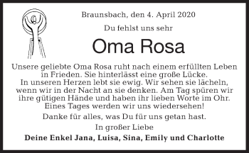 Traueranzeige von Rosa  von Haller Tagblatt